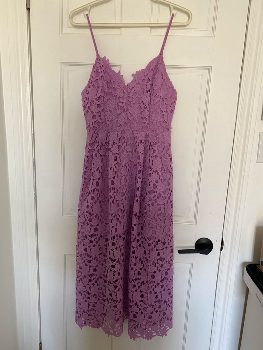 Purple ASTR lace wedding guest dress